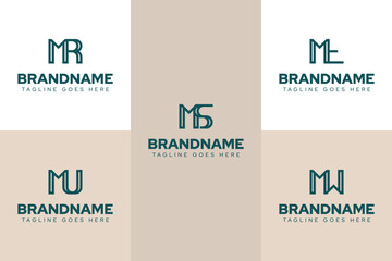Letters MR MS MT MU MW Logo Monogram Set, for RM SM TM UM WM initials