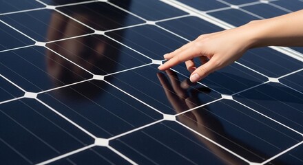 Exploring Solar Energy A Hand Touching Photovoltaic Panels for Clean Power