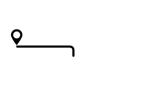 Black hand-drawn animation of a navigator item on a white background.The navigator mark moves along the path from point A to point B. road direction animation. 4k
