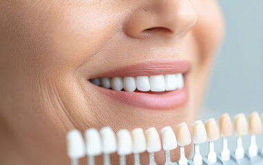 Bright smile showcases beauty of dental veneers, enhancing confidence and aesthetics. variety of shades highlights options available for achieving perfect smile