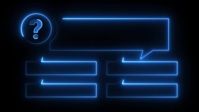 Quiz Neon Line Animation with option selection on black background ,Quiz template challenge with option selection, Motion graphics of answer box concept.
