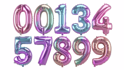 Colorful number balloon set isolated on transparent background
