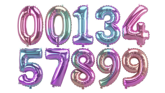 Colorful number balloon set isolated on transparent background - Powered by Adobe