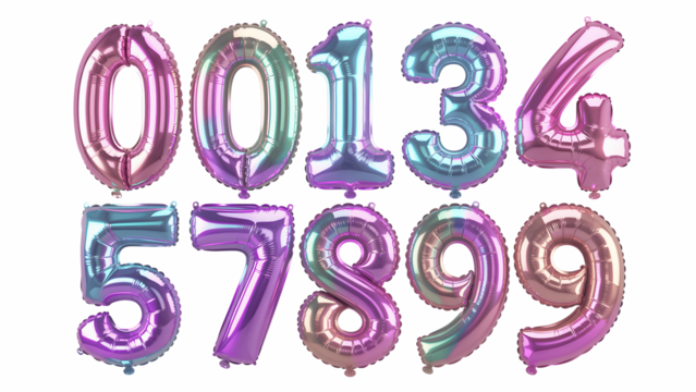 Colorful number balloon set isolated on transparent background