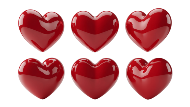 Collection of red heart isolated on transparent background