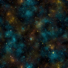 Obraz premium Cosmic galaxy seamless pattern featuring stars, planets, and glowing nebula elements on a dark vector background.