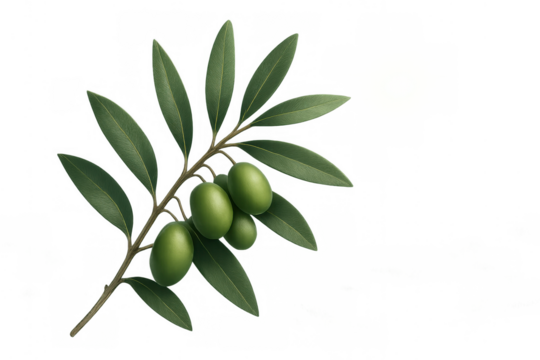 Olive branch with green olives and fresh leaves, representing healthy eating, nature, peace, and natural oil ingredients