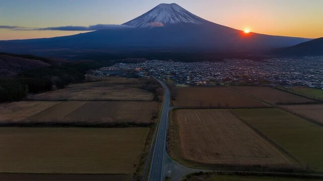 Aerial sunrise over Mt. Fuji