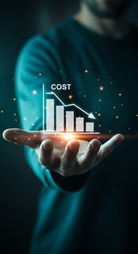 Hand holding declining cost graph business finance