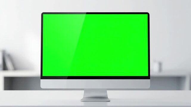 Digital Workspace Placeholder with computer desktop mock up green screen white background in office zoom shoulder view distortion, overlay, glitch, static noise, scan lines on black background, 4k