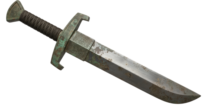Ancient Bronze Sword With Patina And Dark Handle isolated on Transparent Background