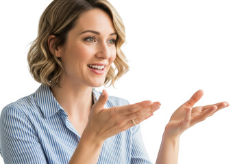 Woman gesturing with hands isolated on transparent background