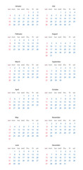 Minimalist 2025 yearly calendar template – clean vector design
