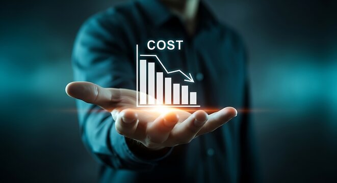 Decreasing cost graph held in hand business finance