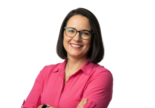 Smiling woman with glasses isolated on transparent background