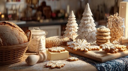 Warm Festive Christmas Cookies and Treats on Rustic Table