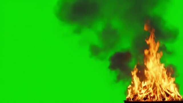 Green Screen perfectly looping realistic flames with smoke frame right 4k 30p perfect for tough jobs and video games scene 2 distortion, overlay, glitch, static noise, scan lines on black background
