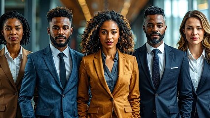 Diverse and Confident Business Professionals United in Vision, Showcasing Empowered Leadership and Collaborative Future Success in a Dynamic Corporate Environment - Powered by Adobe