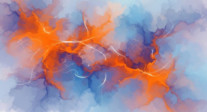 Vibrant abstract blend of fiery orange and cool blue hues creating a dynamic, energetic explosion of color and light, perfect for modern backgrounds and artistic designs