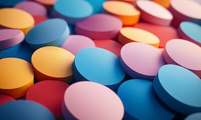 Colorful pills displayed in an abstract arrangement, representing health supplements, medical treatments, and scientific research. The image emphasizes the variety of pharmaceutical, Generative AI