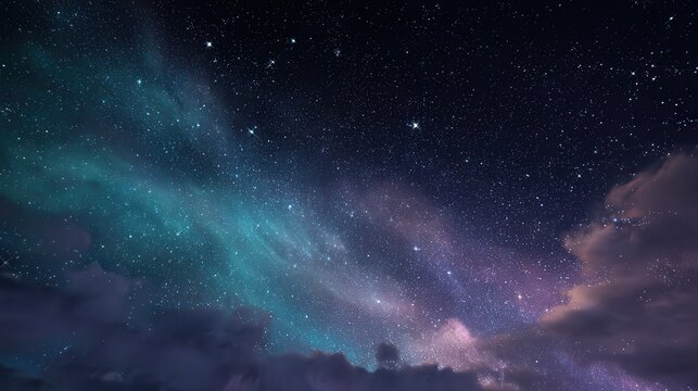 Night Sky with Aurora and Stars Teal Purple Hues