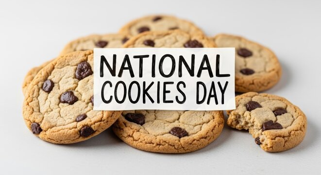 Celebration of national cookie day with delicious chocolate chip cookies