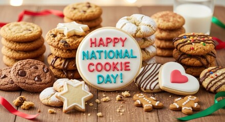 Festive celebration of national cookie day with assorted cookies and decorative themes