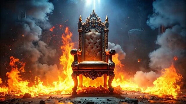 Golden Throne in Flames A Symbolic Image of Power and Destruction