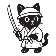 Samurai Cat with Long Sword Vector