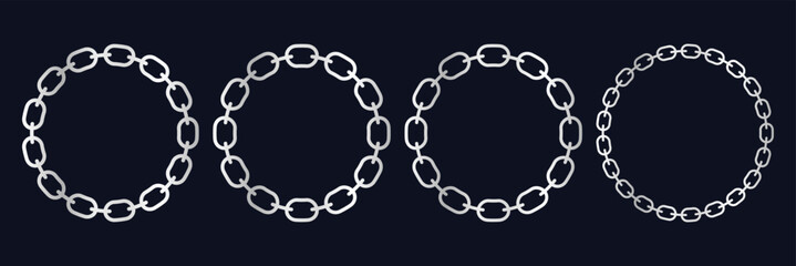 Seamless circle silver chain. Circular Chain Frames. Circle border chains silhouette. Metal chain vector.