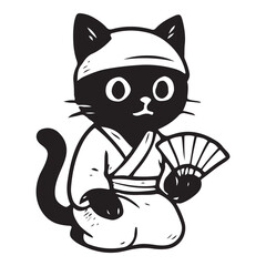 Ninja Cat with Fan & Sword Vector