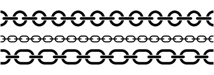 Set of chains and bracelets. Metal Chain Line collection. Chain brush set. chain pattern set of braided ropes in black. Vector illustration