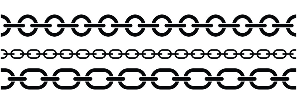 Set of chains and bracelets. Metal Chain Line collection. Chain brush set. chain pattern set of braided ropes in black. Vector illustration