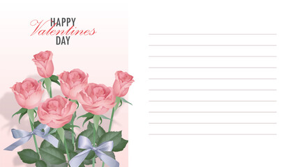 Pink roses Valentine's Day card with blank writing area 16X9