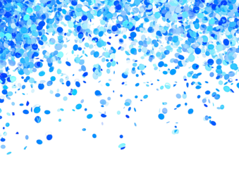 Abstract confetti explosion of light blue and white circles against black background
