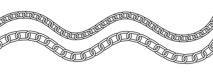 Chain Link Pattern Vector. Black contour of the metal chain. Flexible Chain Line. 