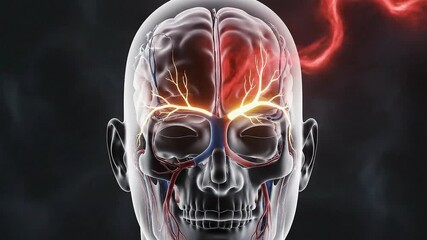 Anatomical Human Head with Veins Arteries and Brain Activity Illustration Showing Brain Function Neurological Study Medical