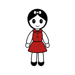 Cute cartoon girl in red dress with black hair and bow silhouette