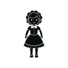 Cute cartoon girl in a dress and cap with a bow silhouette