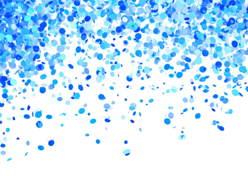 Abstract confetti explosion of light blue and white circles against black background