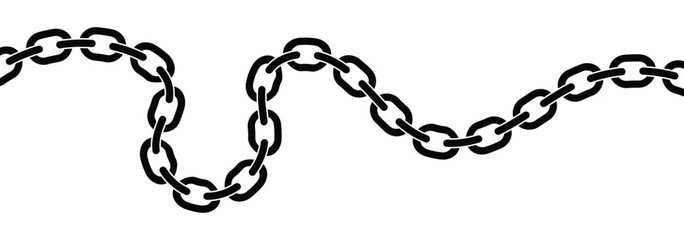 Flexible Wave Chain Vector. Curved Linked metal chain wavy vector . Vector illustration of chain pattern.