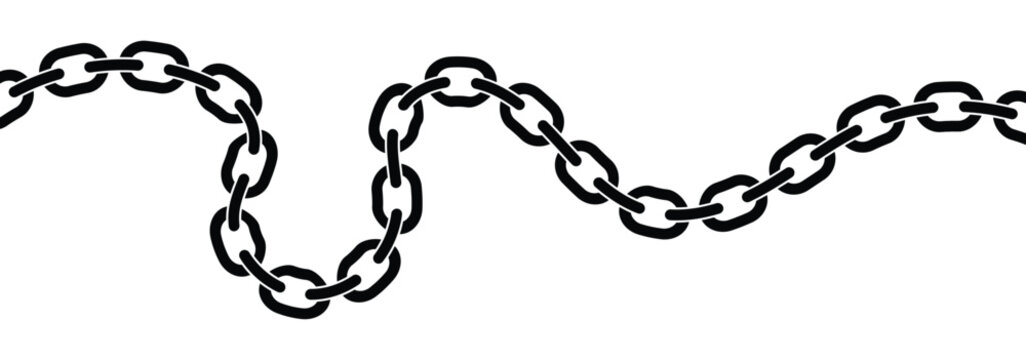 Flexible Wave Chain Vector. Curved Linked metal chain wavy vector . Vector illustration of chain pattern.
