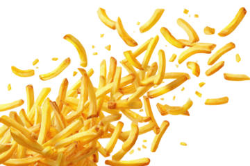 Golden french fries exploding