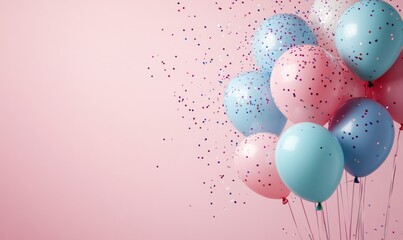Colorful border with balloons and confetti, representing birthday celebrations and festive decor. This design captures the essence of joyful moments, ideal for party invitations, events, Generative AI