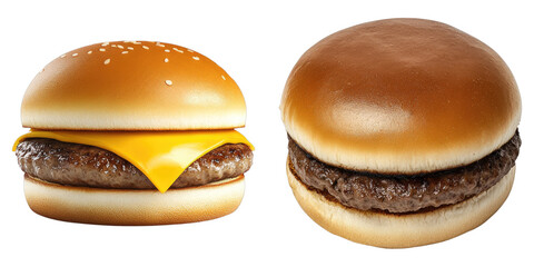 Two delicious hamburgers presented side by side, showcasing their tempting components
