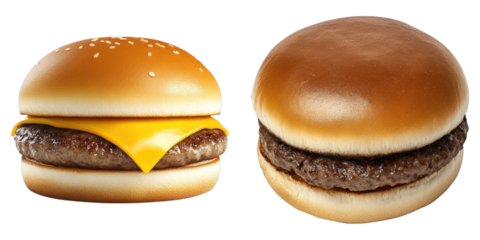 Two delicious hamburgers presented side by side, showcasing their tempting components