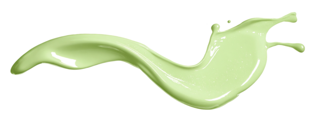 Pale light green creamy liquid splash isolated PNG cutout, transparent background. Dynamic milky pastel color spill presentation for drink or cosmetic care cream