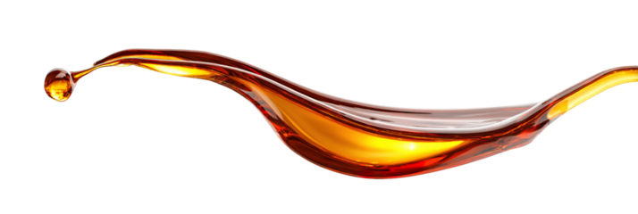Elegant gold orange oil honey liquid splash spill, dynamic motion isolated PNG cutout, transparent background