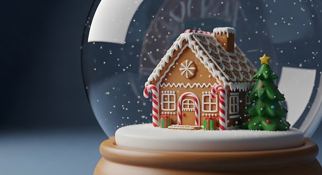 Gingerbread house snow globe scene christmas tree candy canes