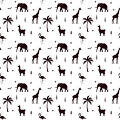 African pattern with animals and palm trees